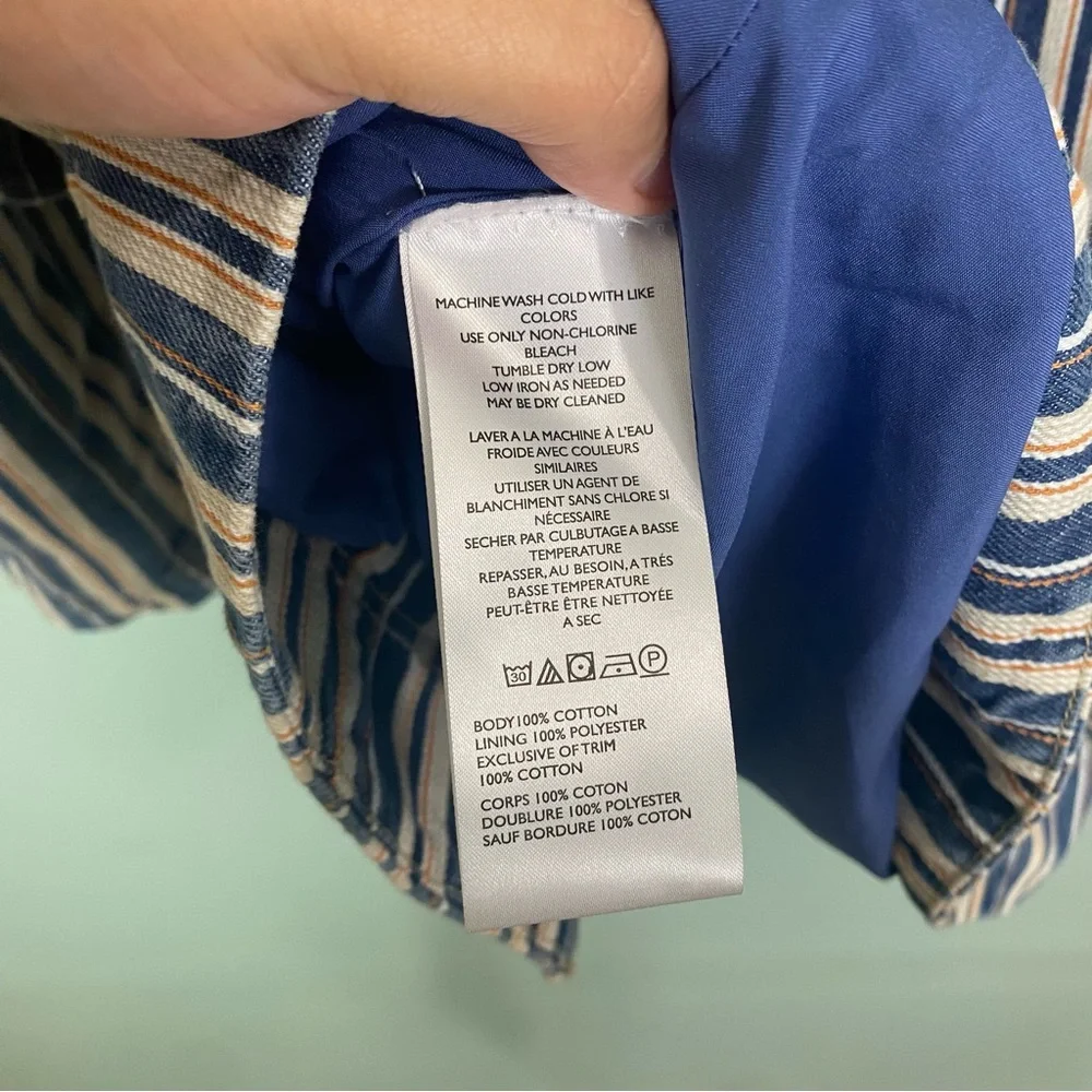 Free People Blue Striped Denim Barn Coat Jacket Corduroy Collar Small